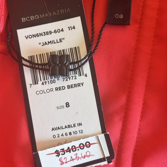 NWT BCBG Maxazria Size 8 Jamille One Shoulder Maxi Dress Chiffon Red Berry - Picture 7 of 7